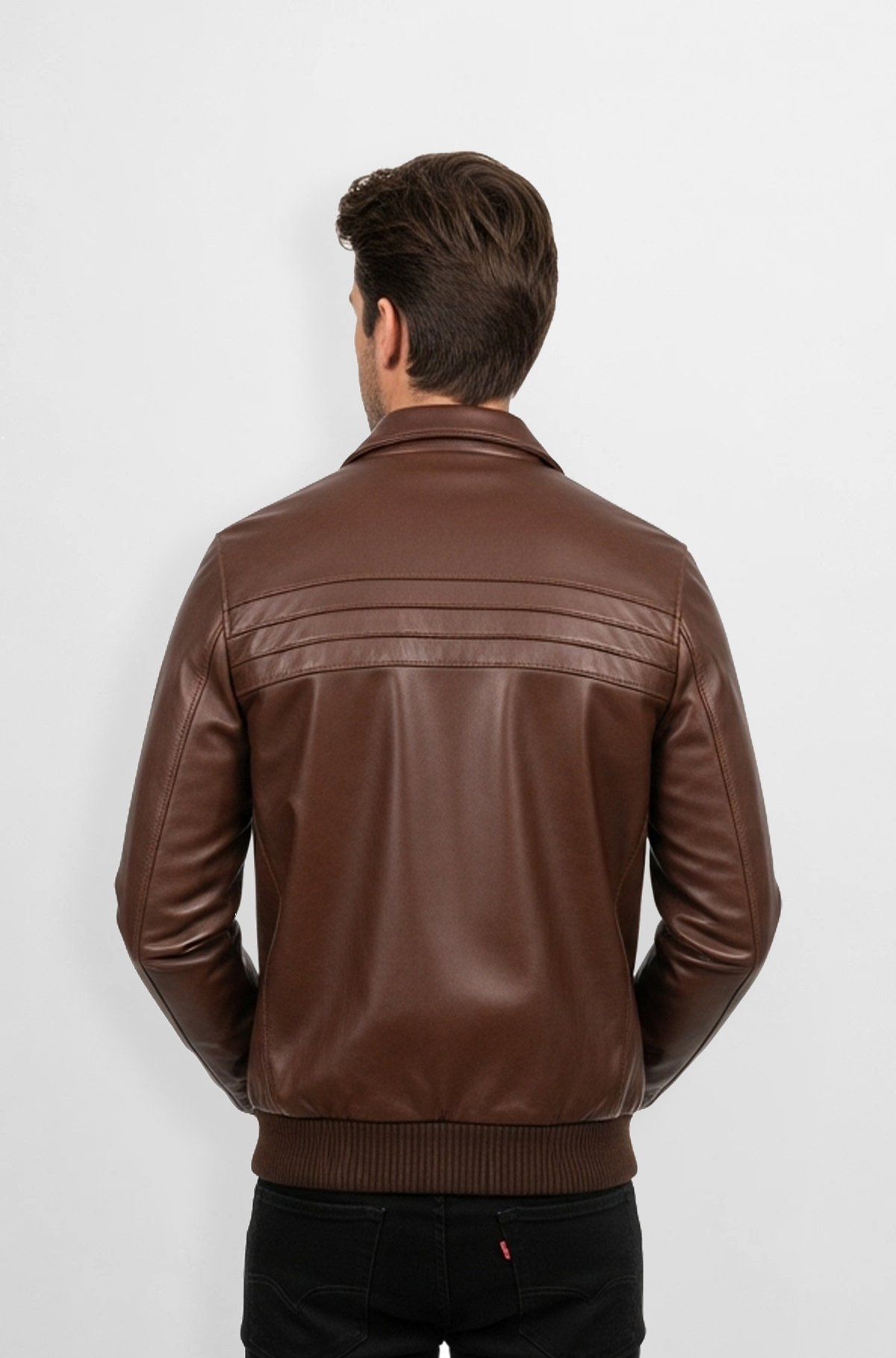Russet Brown Leather Bomber Jacket for Men