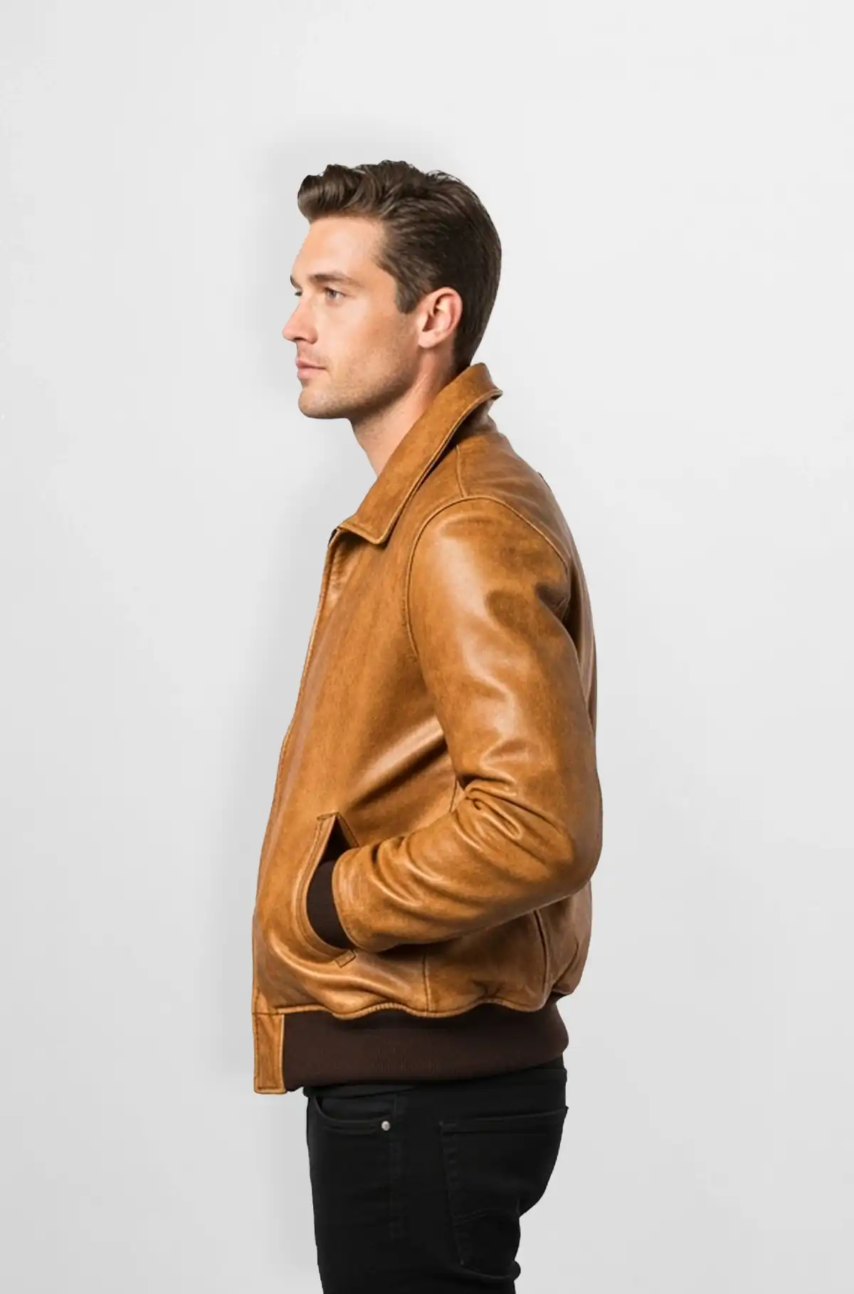 RustCraft Tan Leather Bomber Jacket