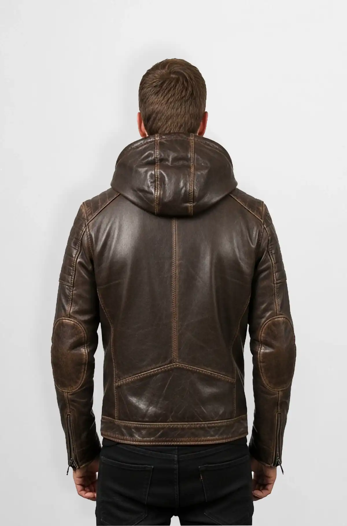 RustRider Hooded Biker Leather Jacket