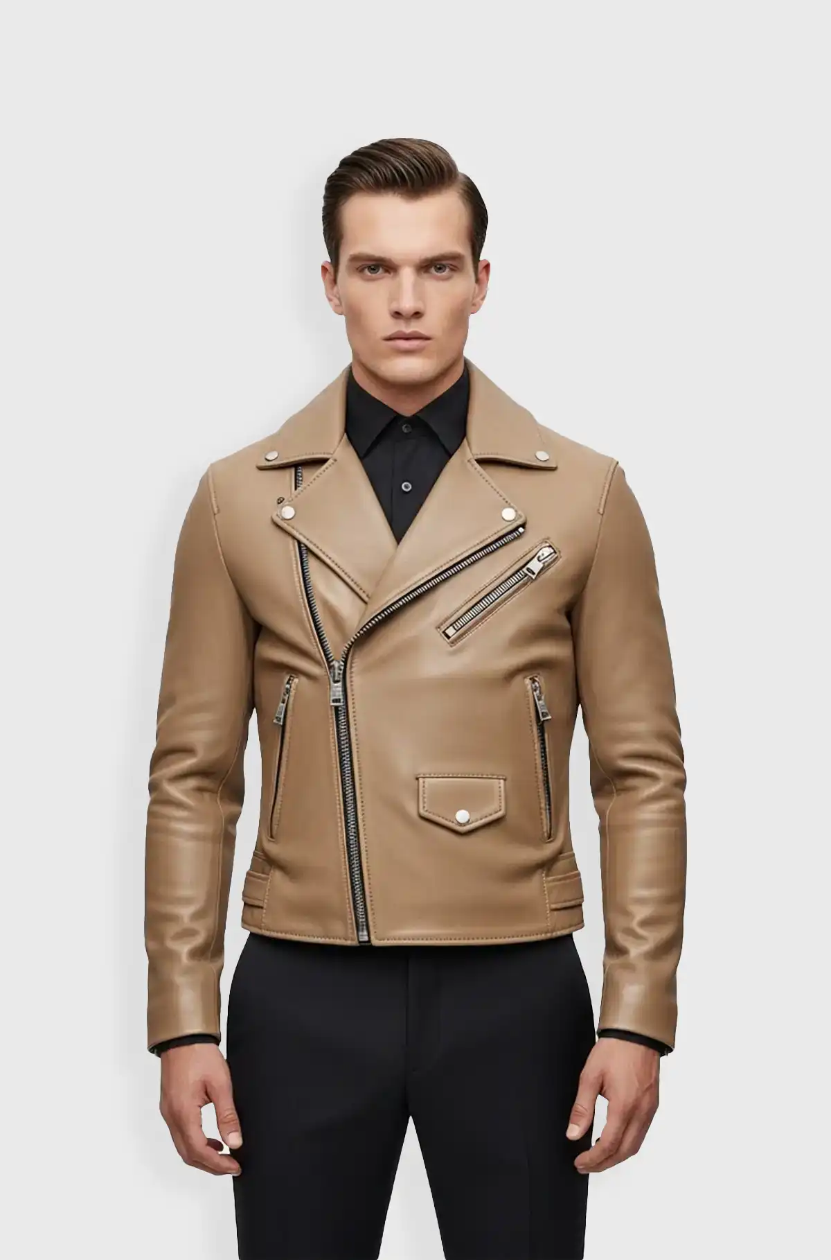 Sahara Edge Tan Leather Biker Jacket