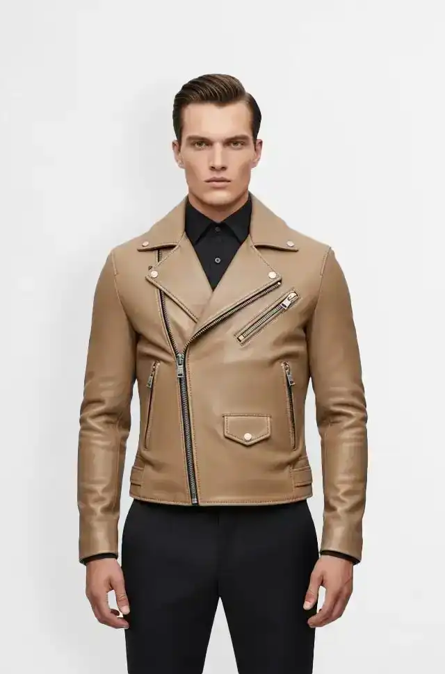 Sahara Edge Tan Leather Biker Jacket