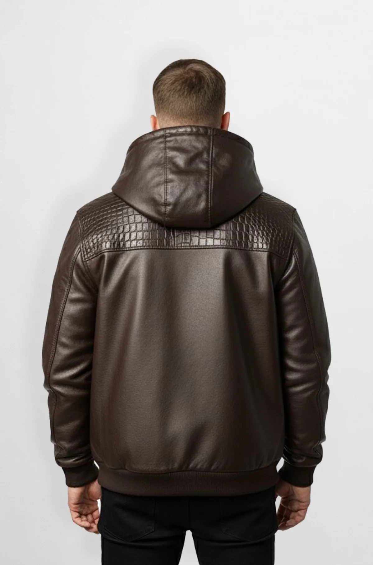 Savage Croc Embossed Chocolate Leather Hoodie