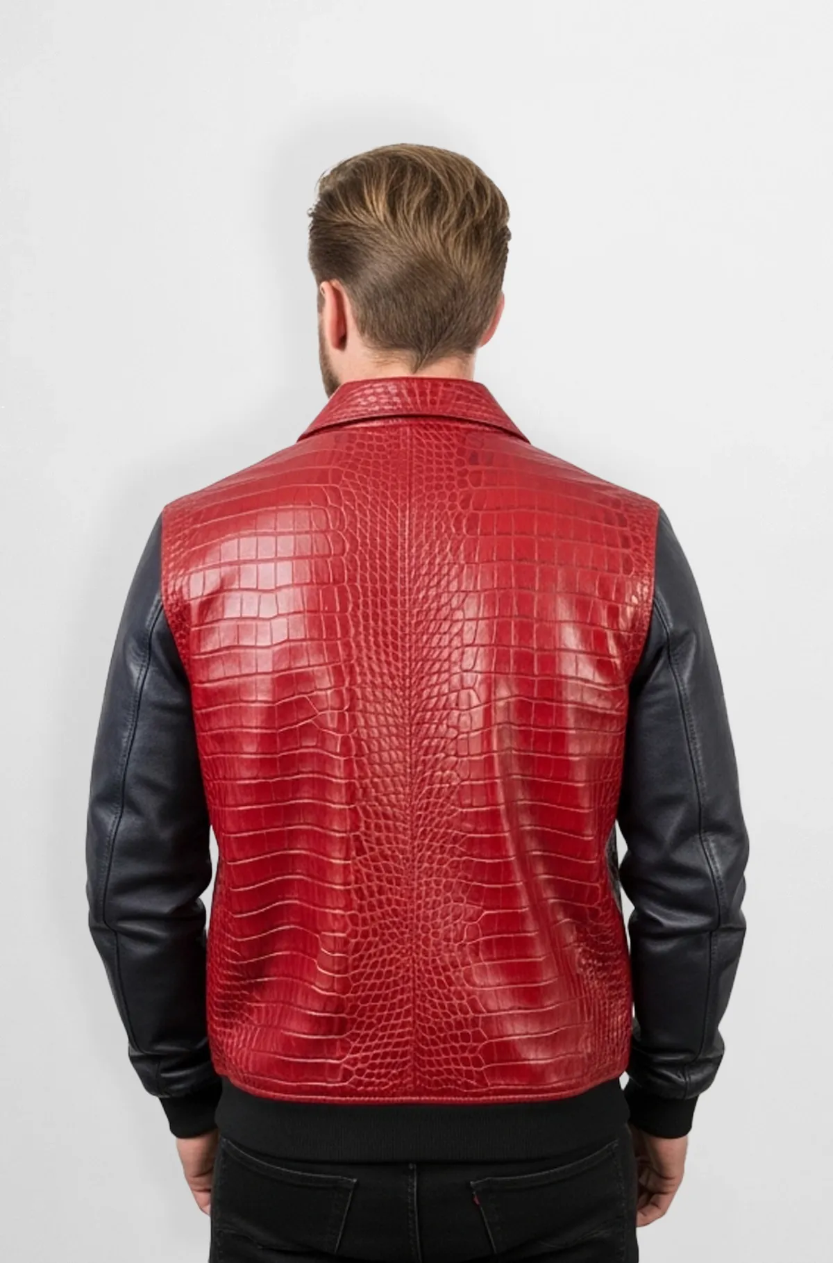 Serpent Red with Jet Black Sleeves Leather Jacket