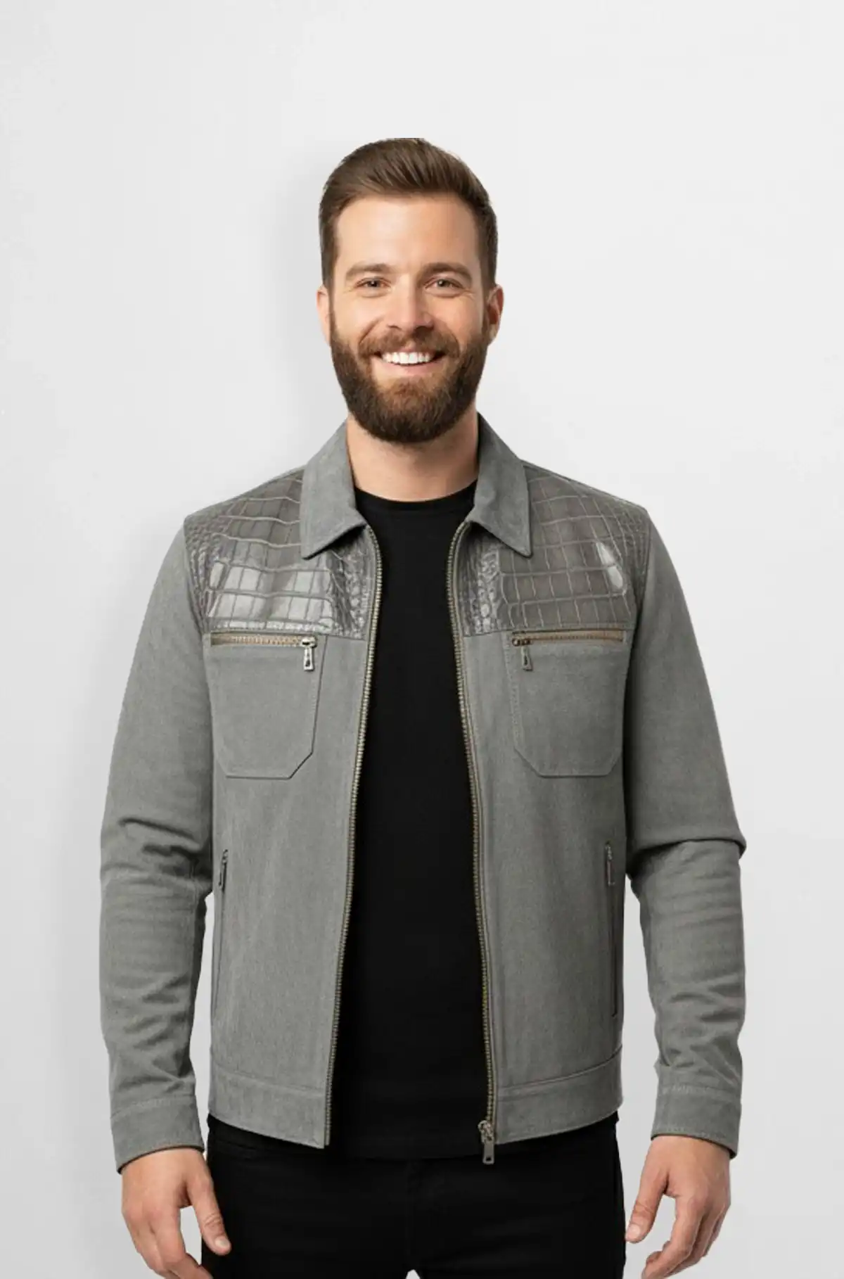 Shadow Caiman Grey Leather Jacket