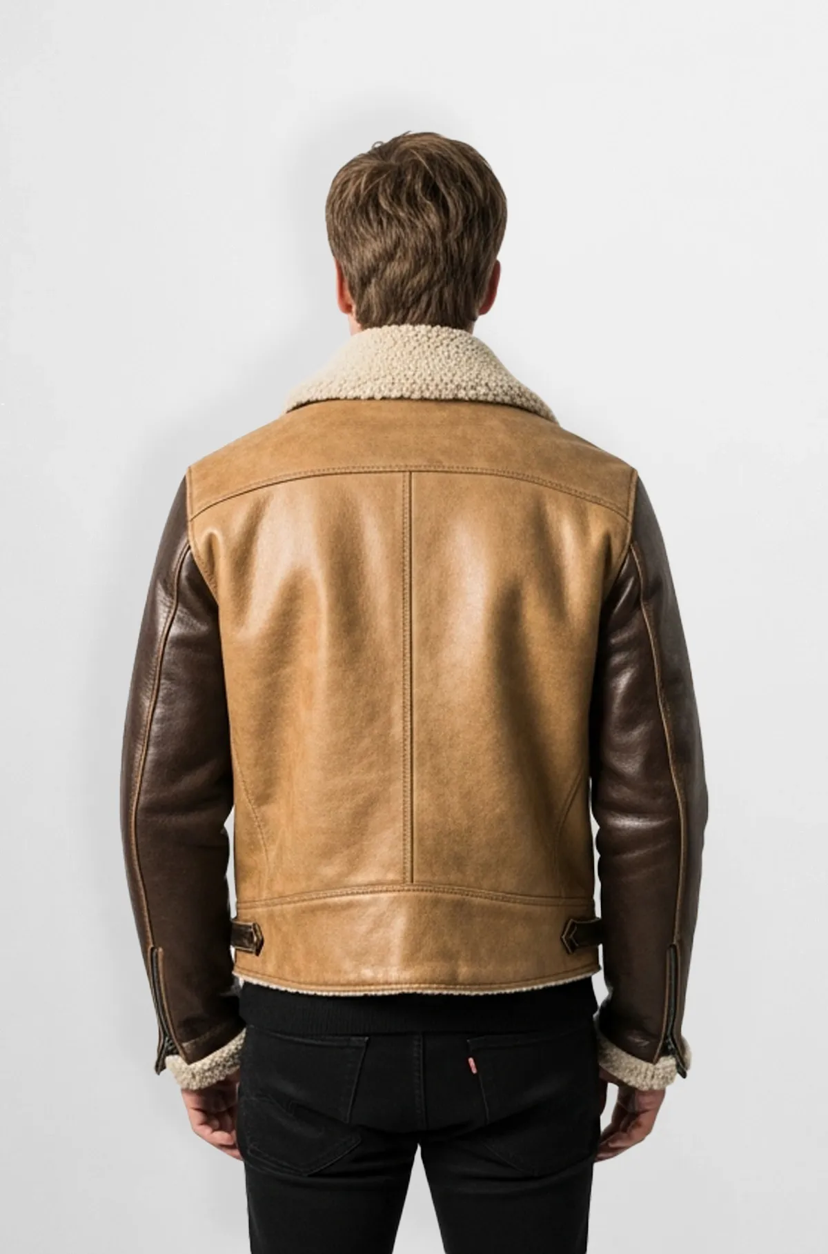 Shearling Brown & Tan Leather Biker Jacket