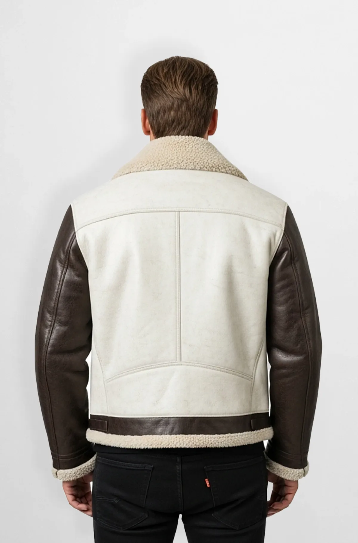 Shearling Brown & White Leather Biker Jacket