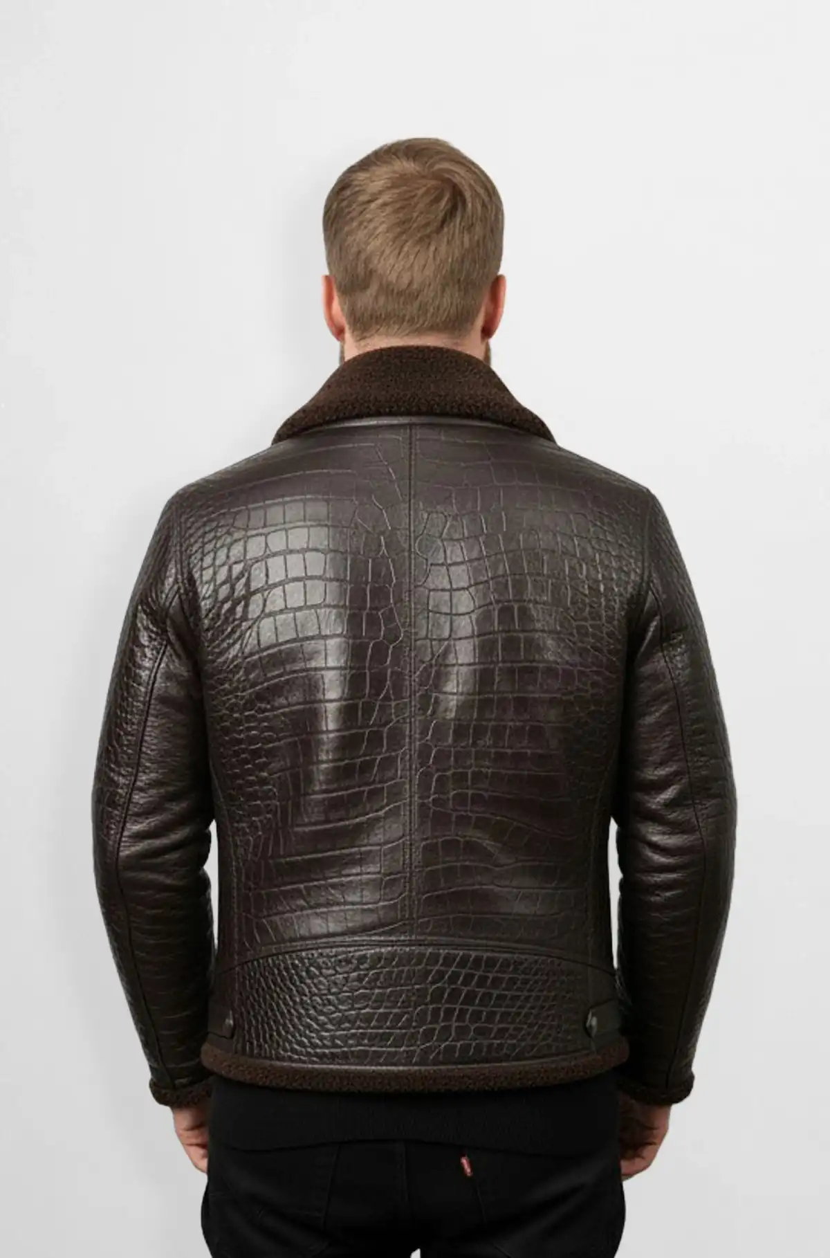 Shearling Dark Brown Crocodile Leather Bomber Jacket