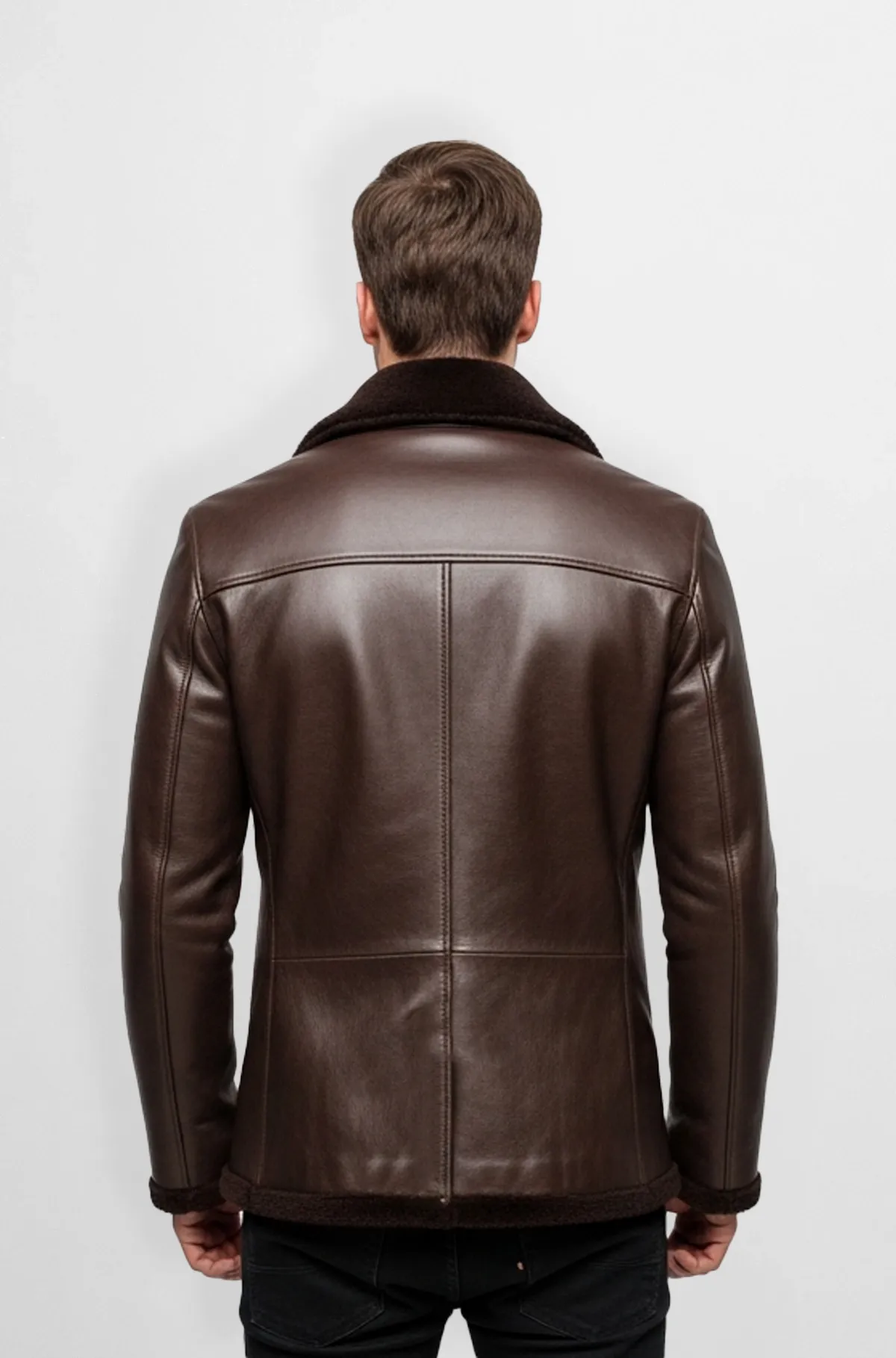 Shearling Leather Peacoat Jacket for Men