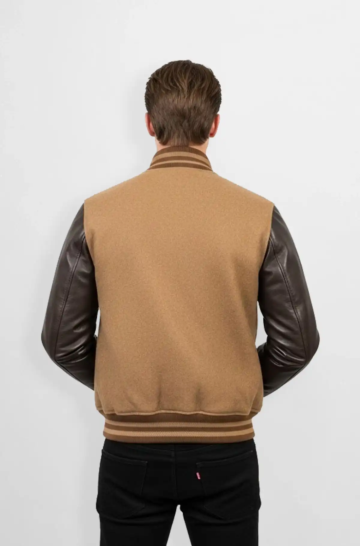 Signature Tan Varsity Leather Jacket Signature Tan Varsity Leather Jacket