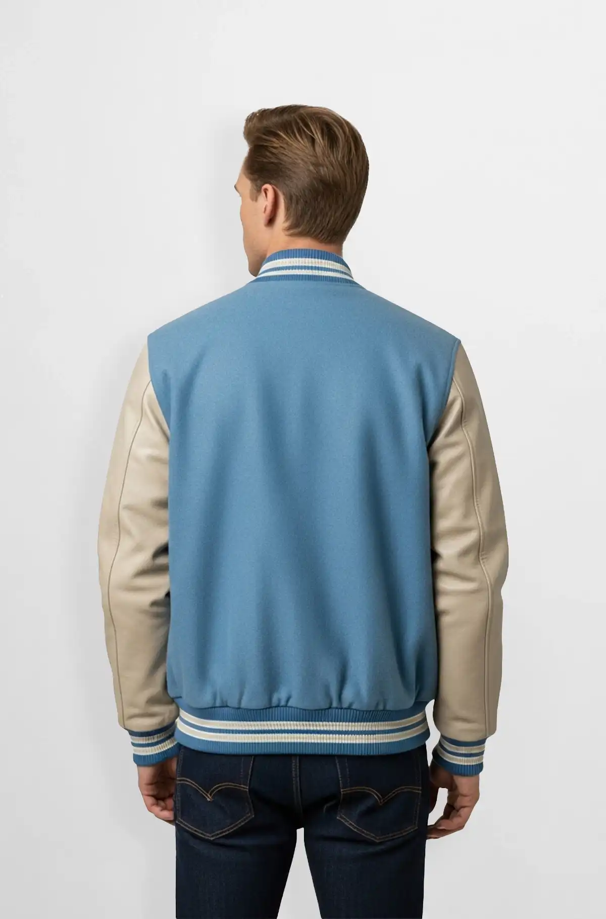 Sky Blue Varsity Leather Jacket for Men