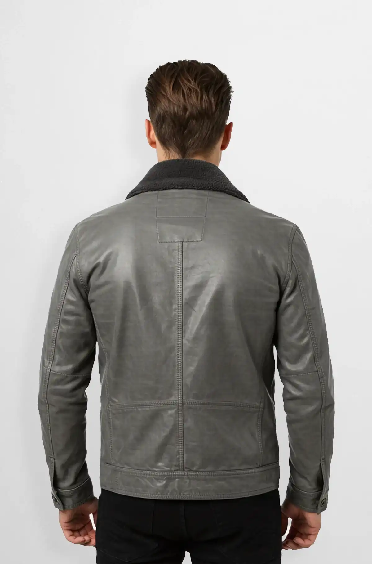 Slate Grey Leather Bomber Jacket