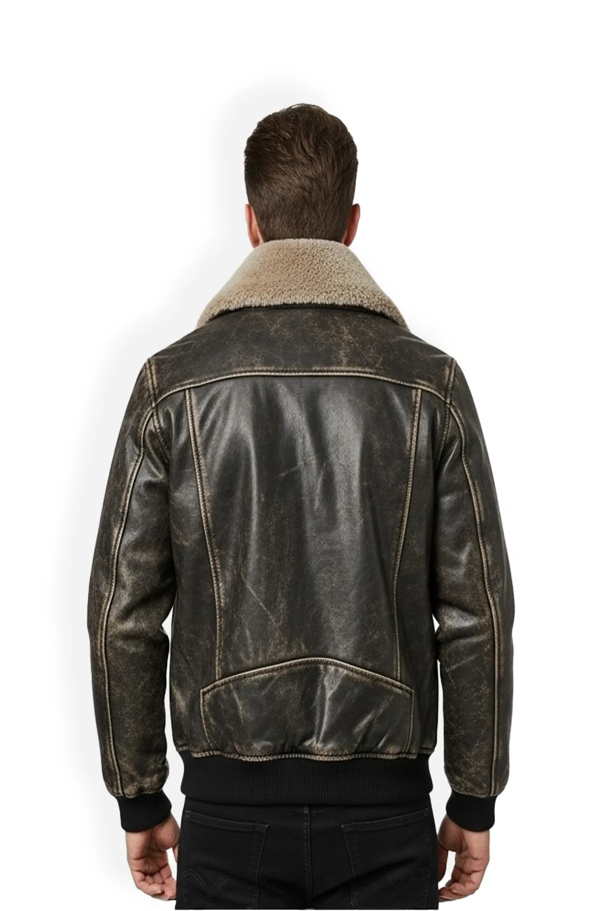 Soft Brown Leather Bomber Jacket with Shearling Collar