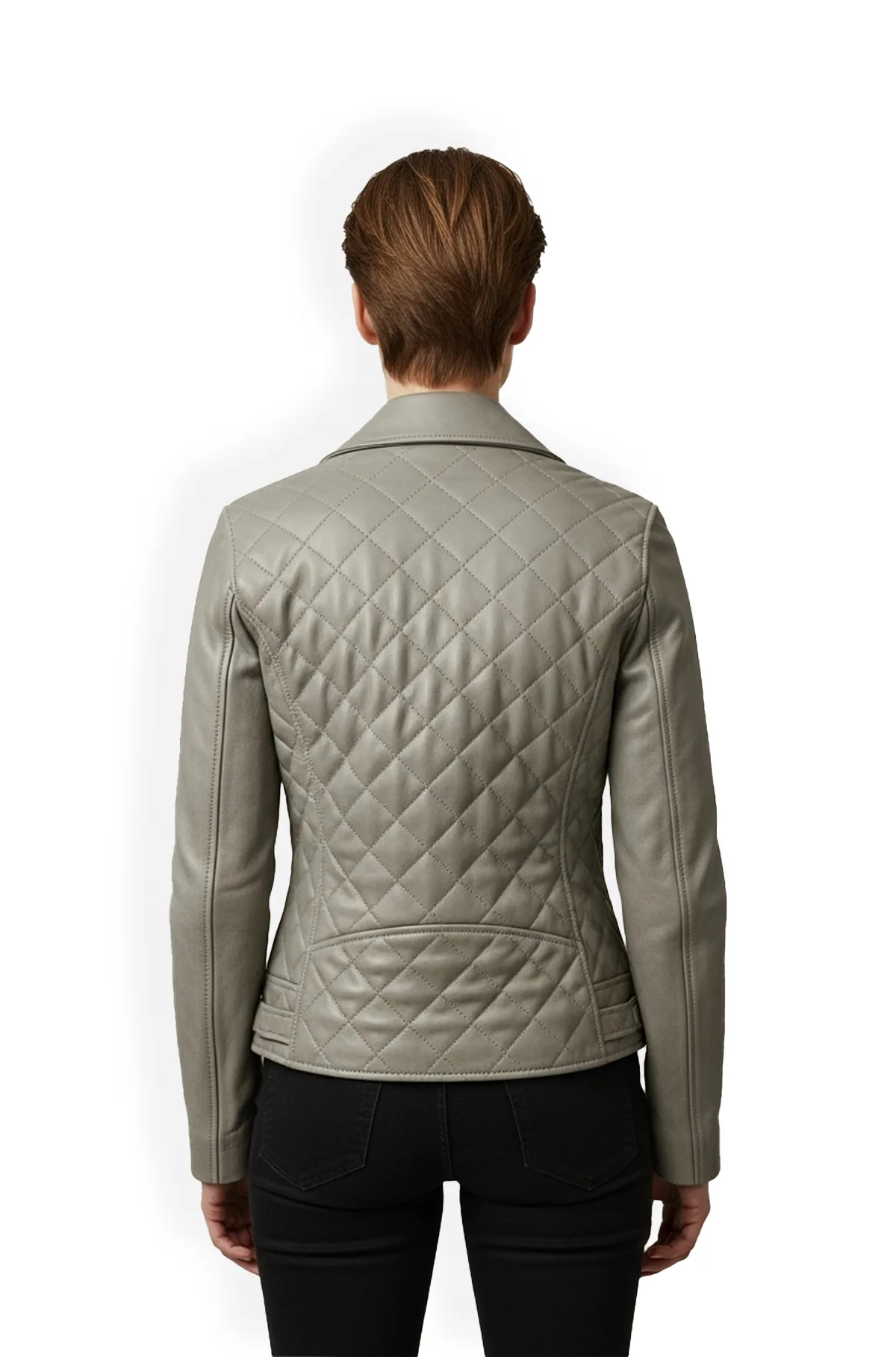 Stone Grey Quilted Leather Racer Jacket