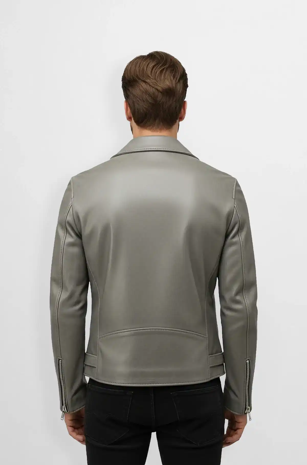 Storm Grey Biker Leather Jacket