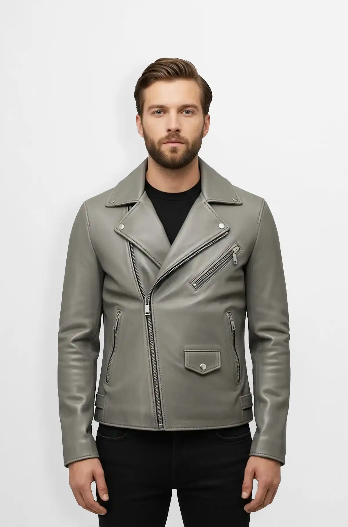 Storm Grey Biker Leather Jacket