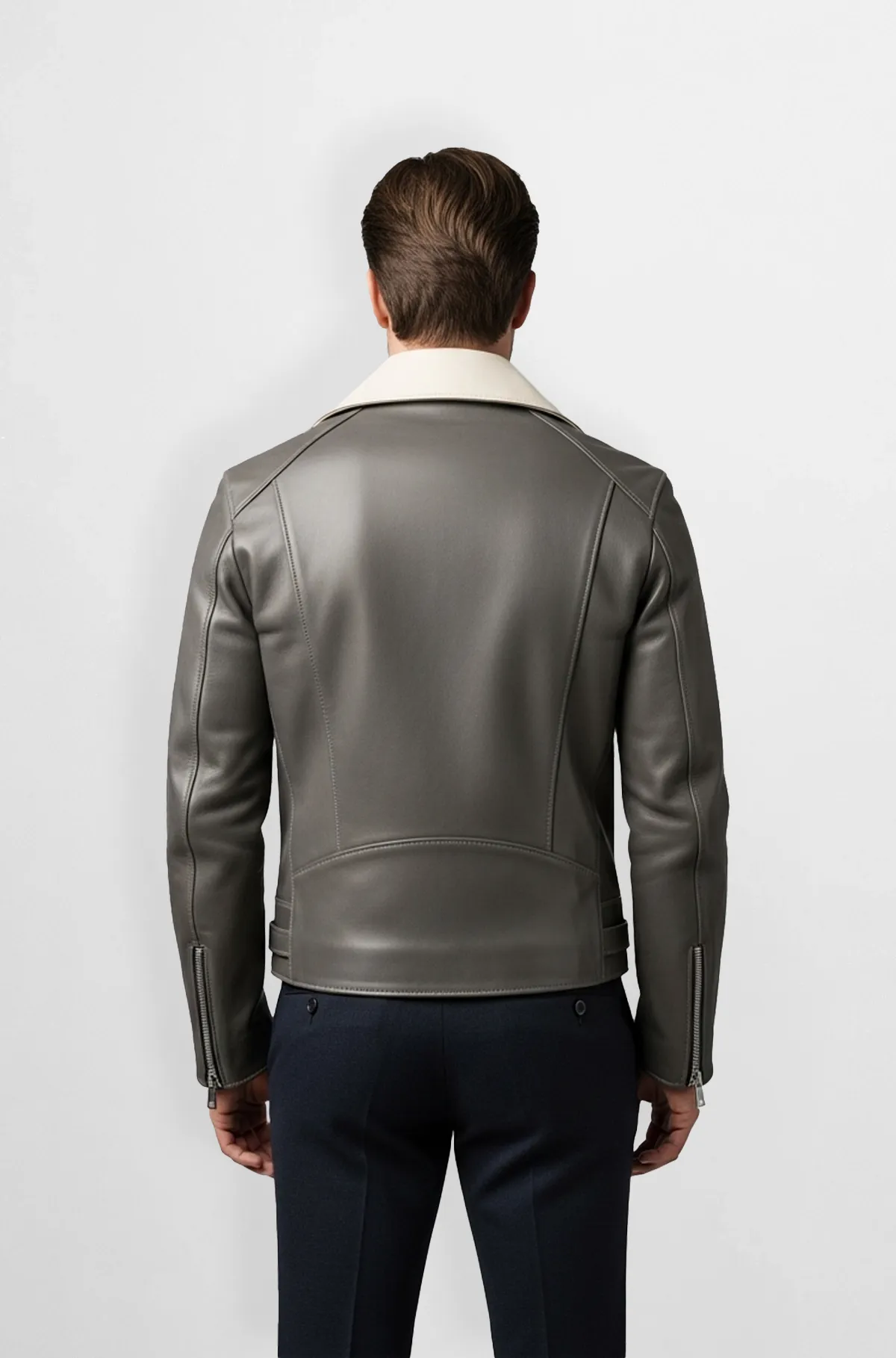 Storm Grey Leather Moto Jacket