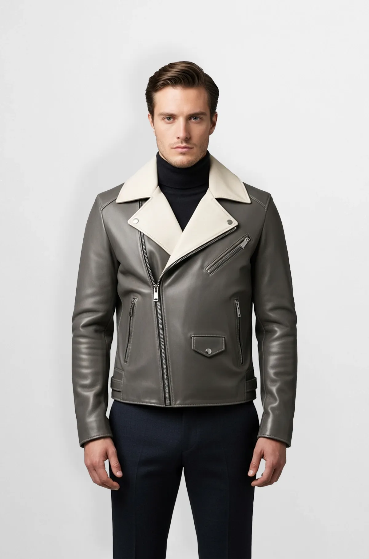 Storm Grey Leather Moto Jacket
