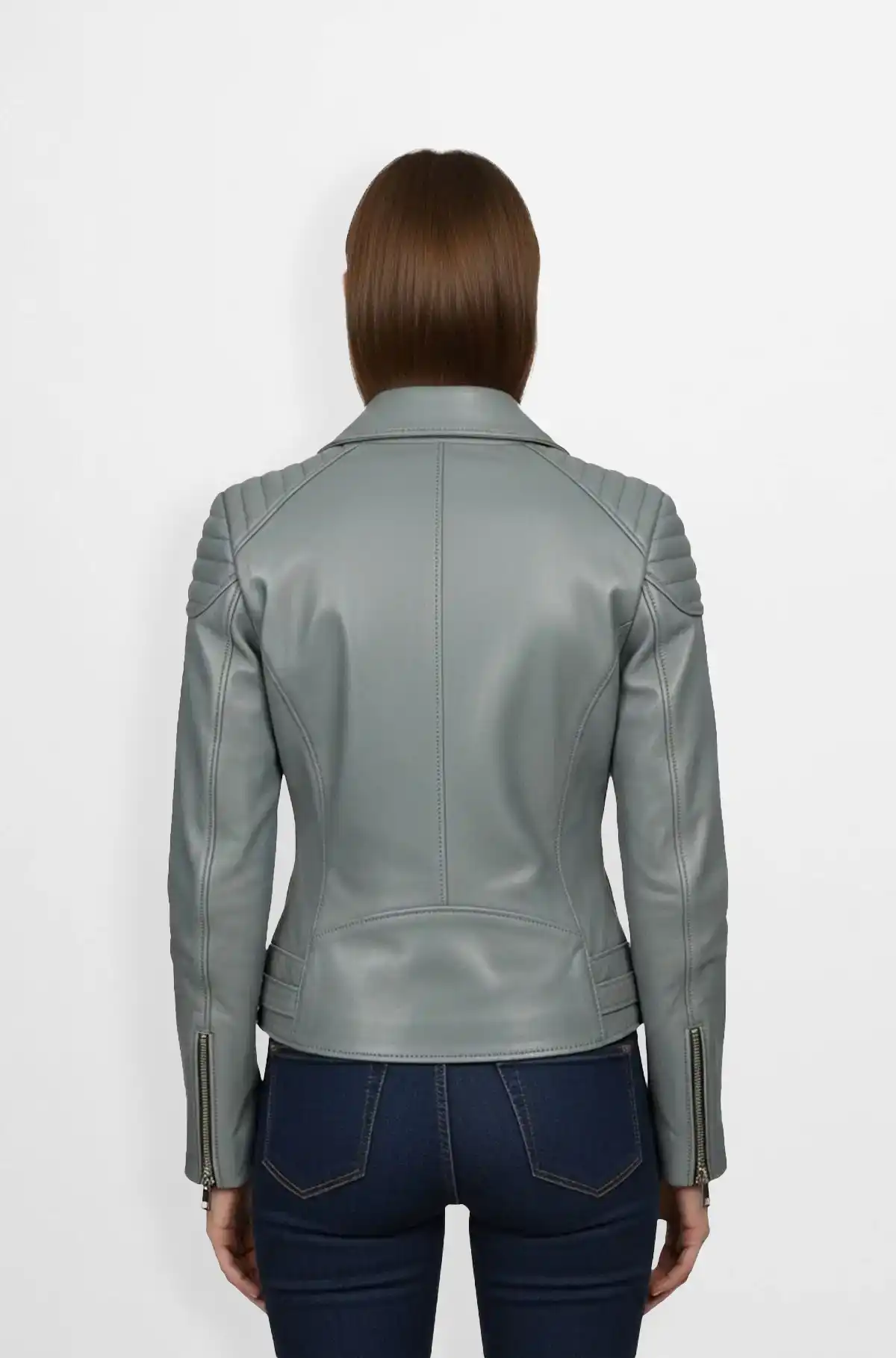 StormRide Light Grey Leather Biker Jacket