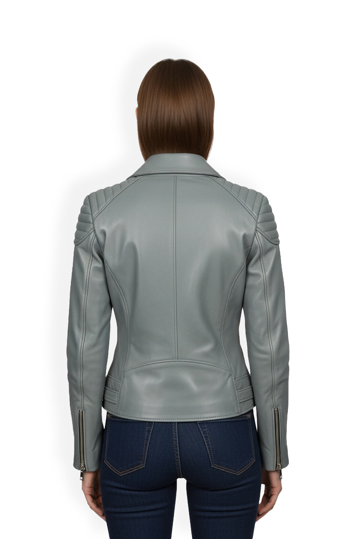 StormRide Light Grey Leather Biker Jacket