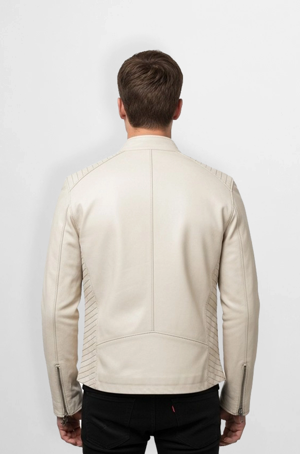 Straton Edge Cream Leather Biker Jacket