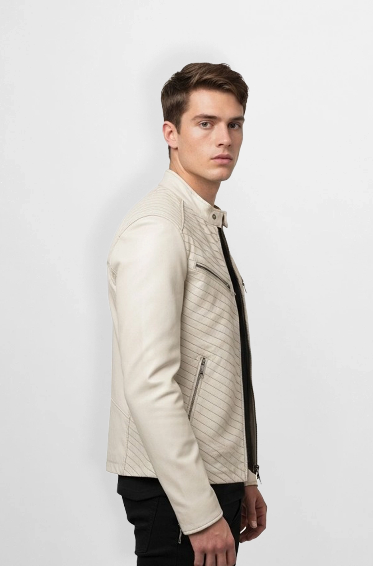 Straton Edge Cream Leather Biker Jacket
