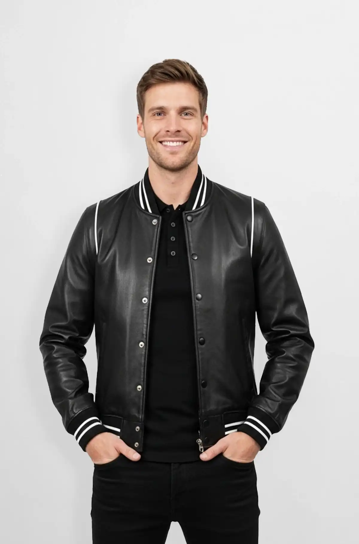 Super Black Leather Varsity Jacket