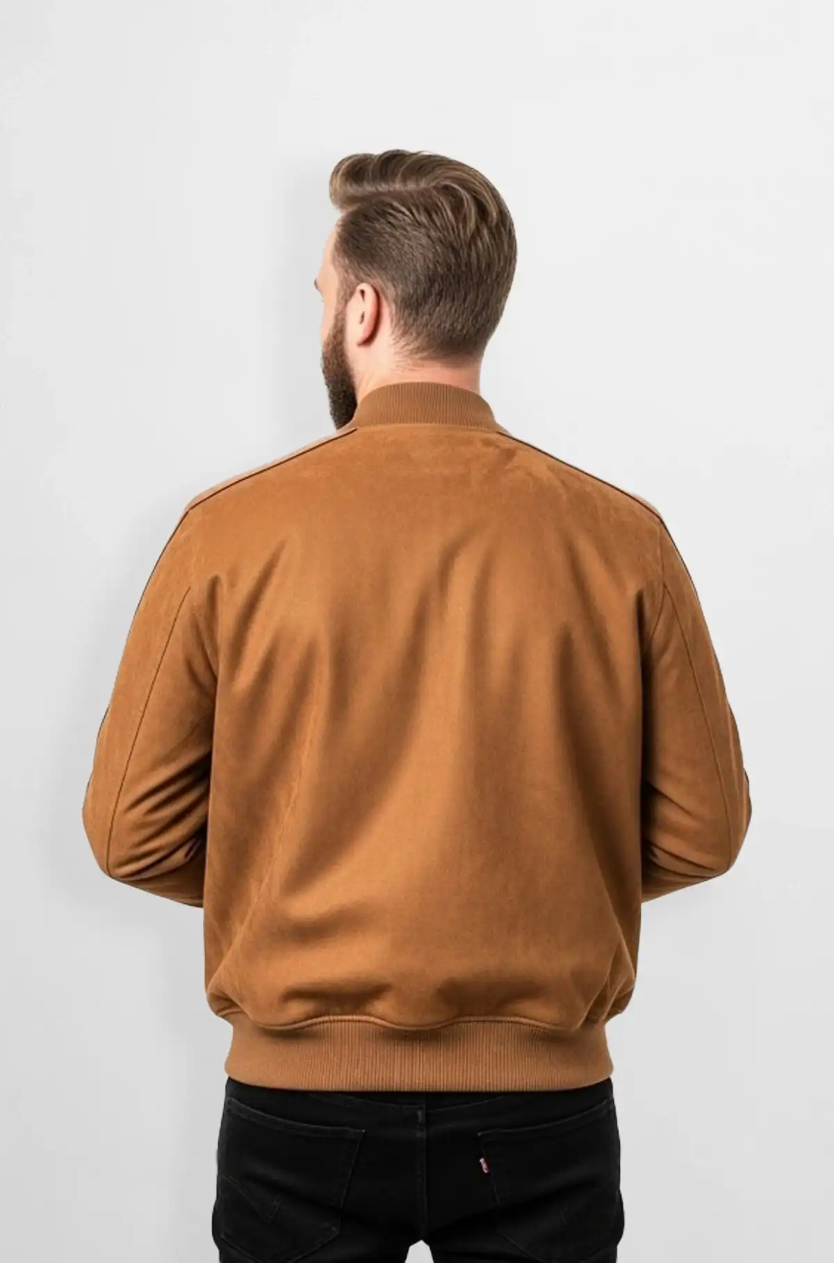 Tan Camel Crocodile Suede Leather Bomber Jacket