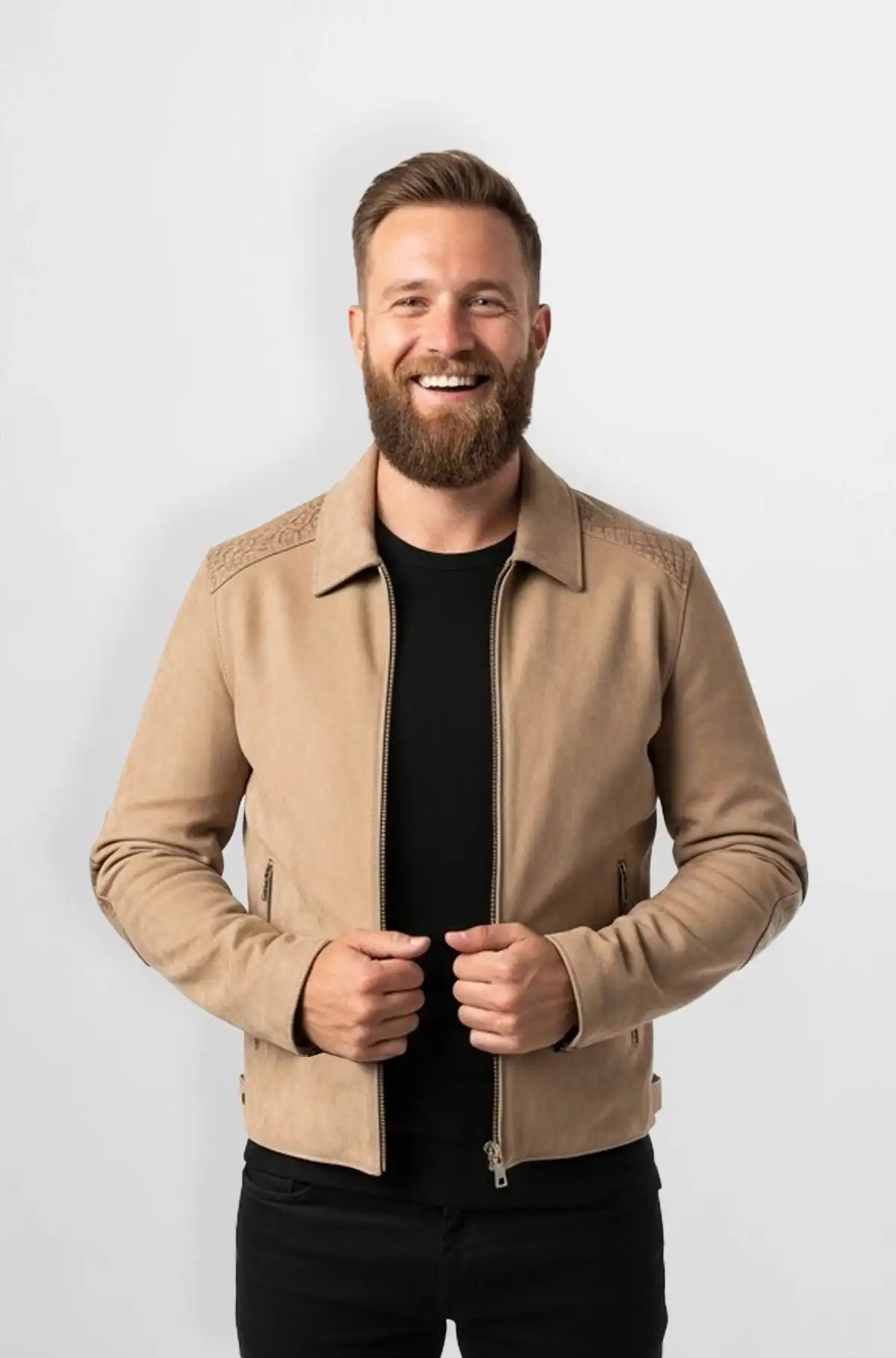 Tan Crocodile Embossed Accents Leather Jacket