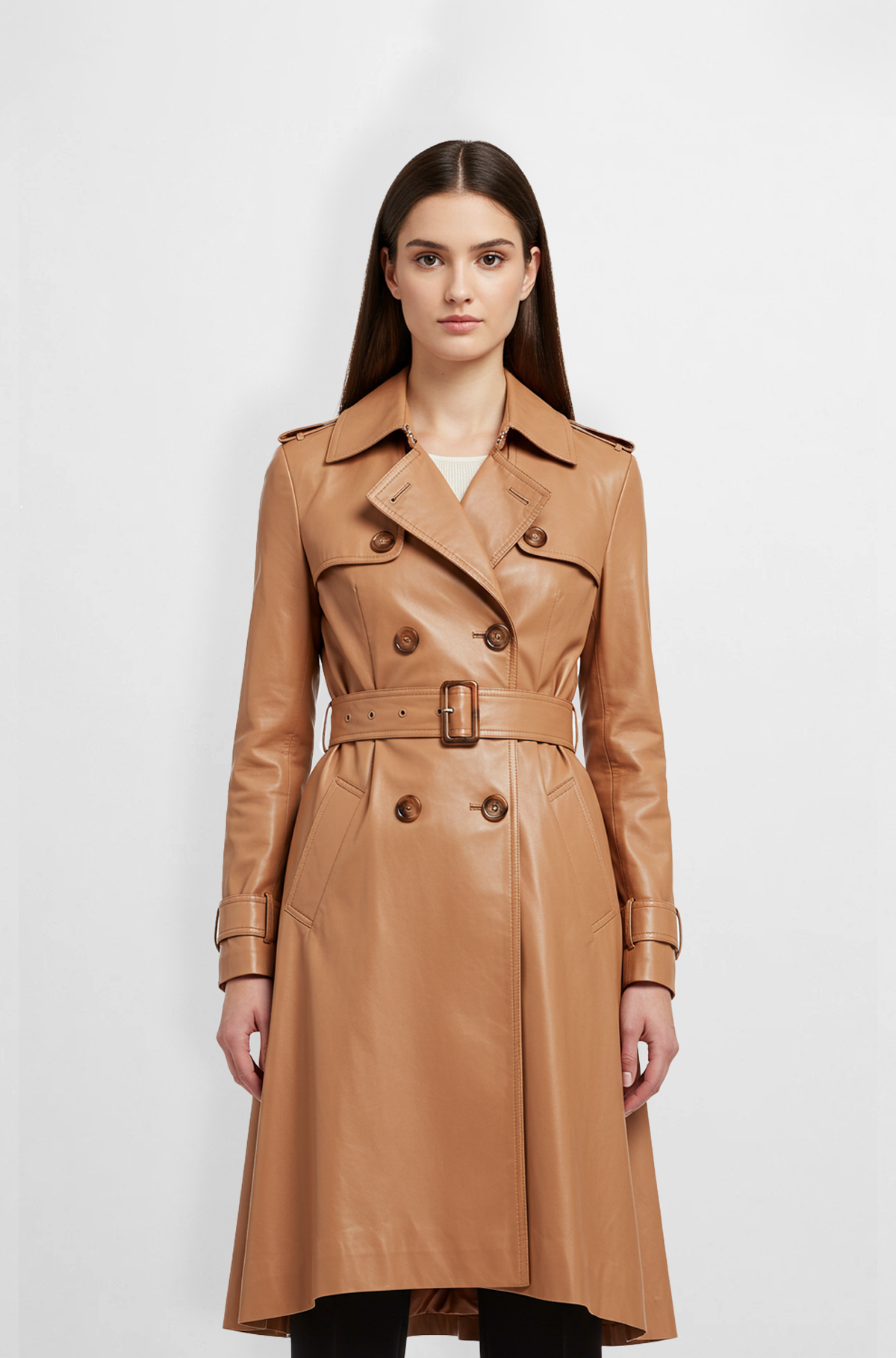 Tan Leather Trench Coat