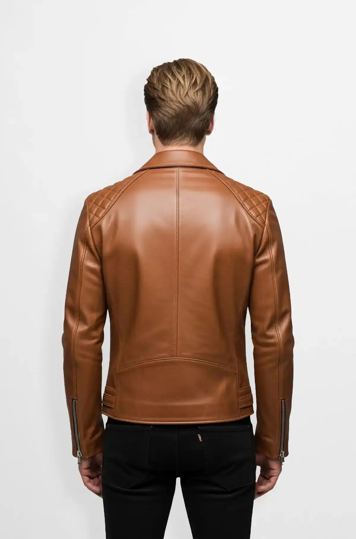 Tan Maverick Quilted Biker Jacket