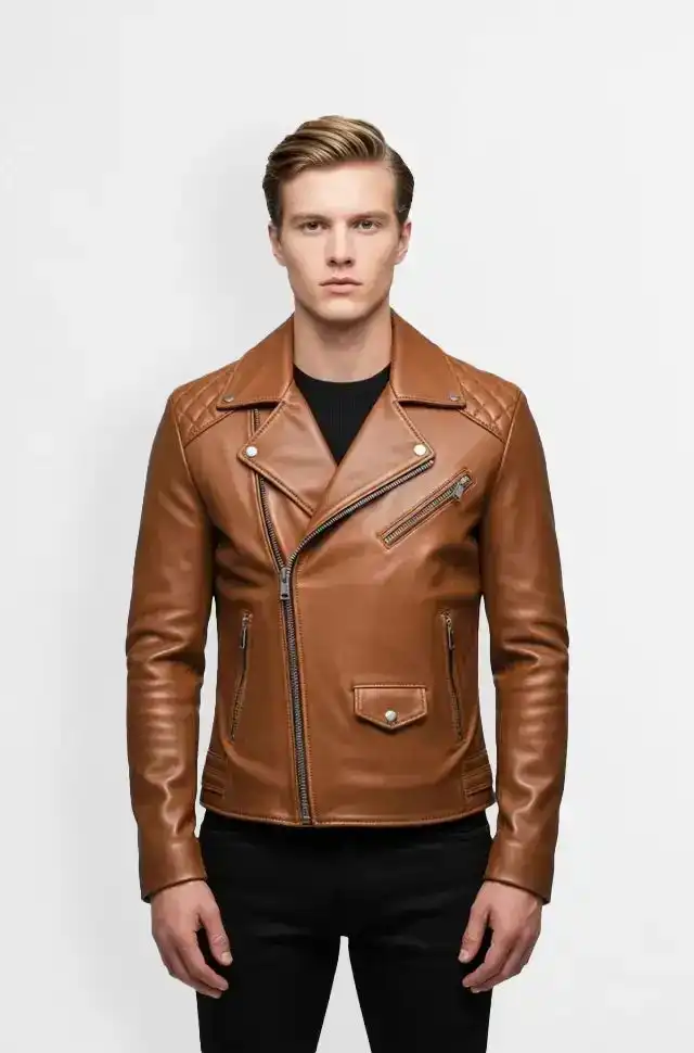 Tan Maverick Quilted Biker Jacket