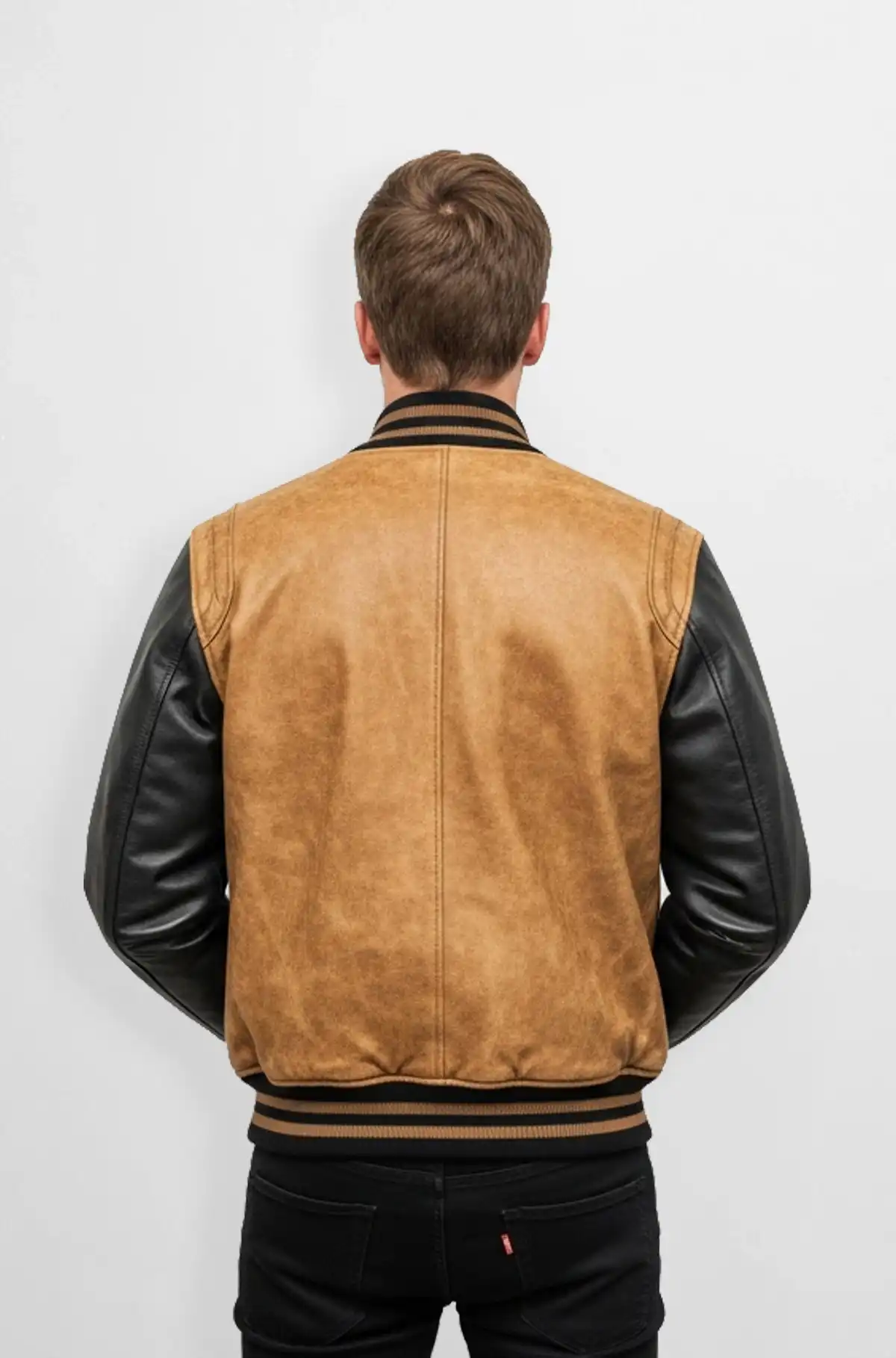 Tan and Black Varsity Leather Jacket