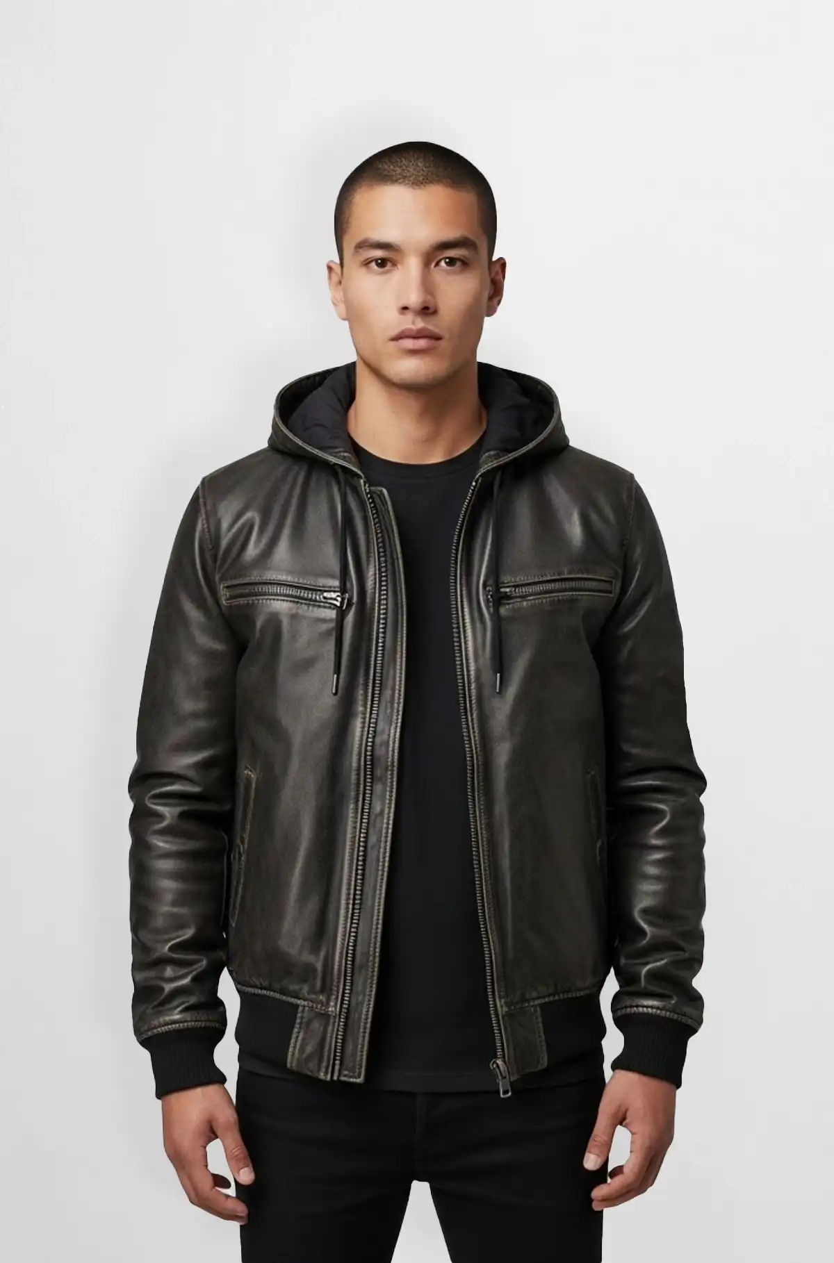 Tea Black Leather Jacket for Men