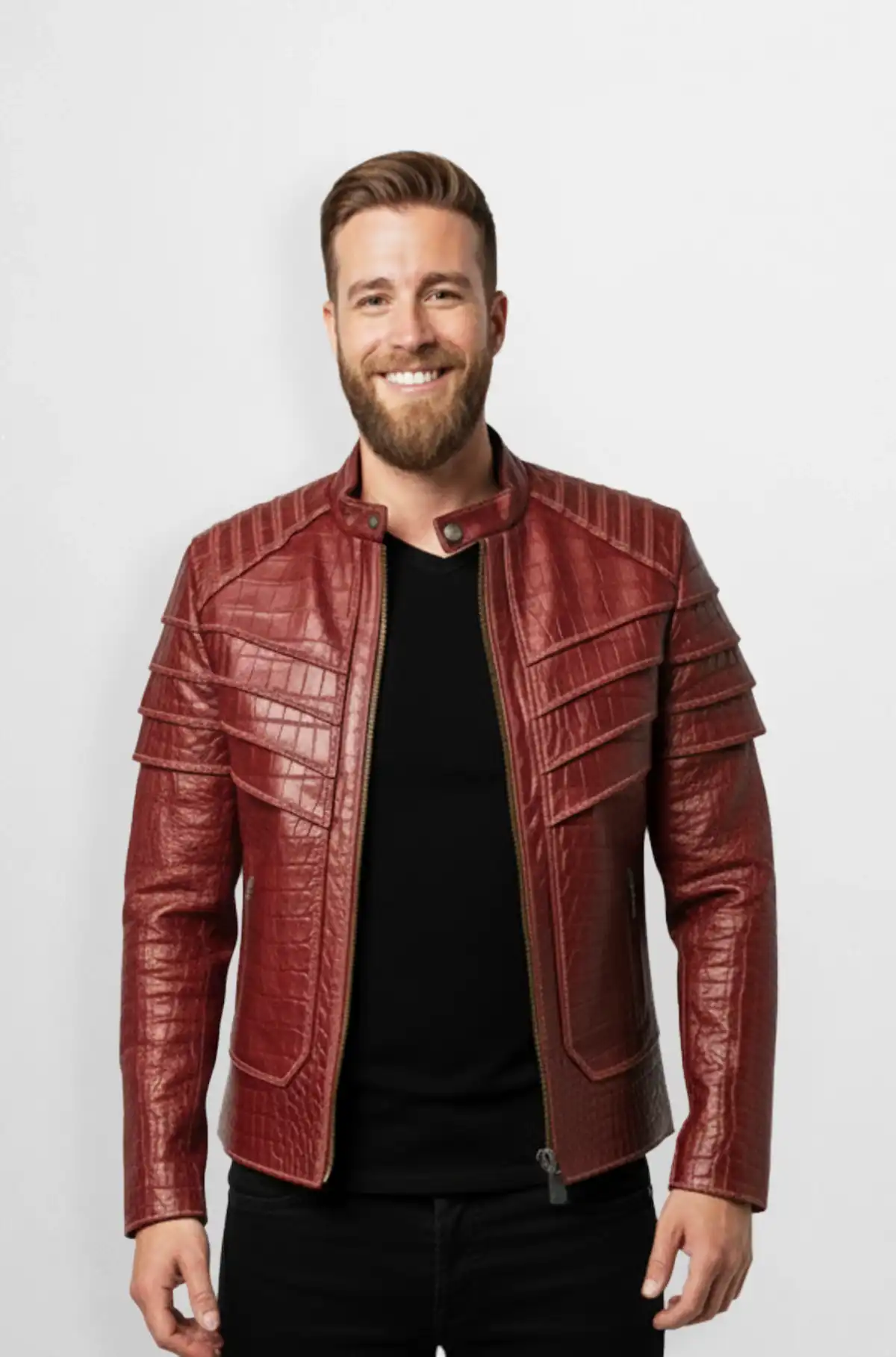 The Redish Brown Diamond Quilt Leather Jacket