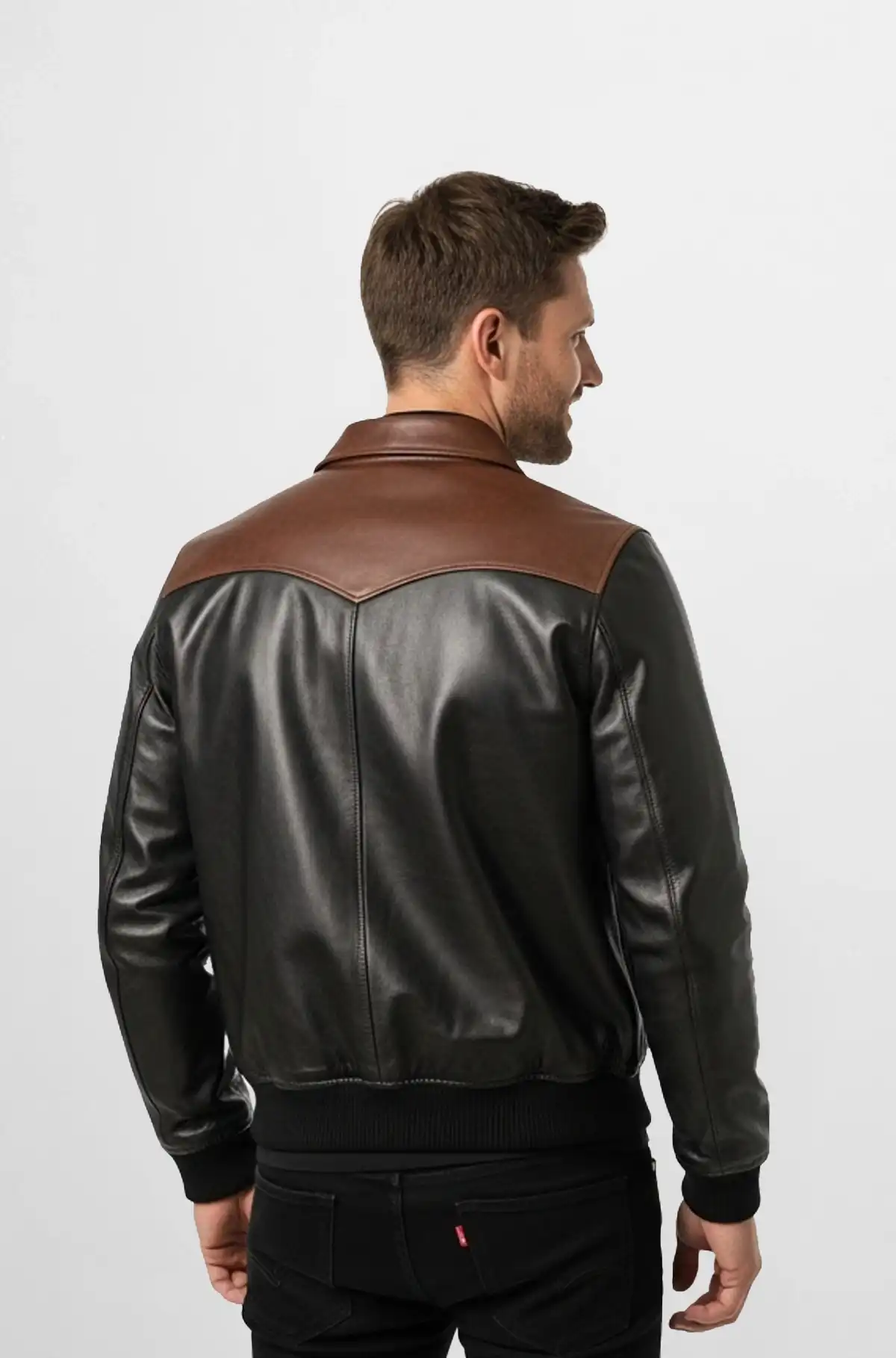 The Maverick Two Tone Black and Brown Leather Bomber The Maverick Two Tone Black and Brown Leather Bomber