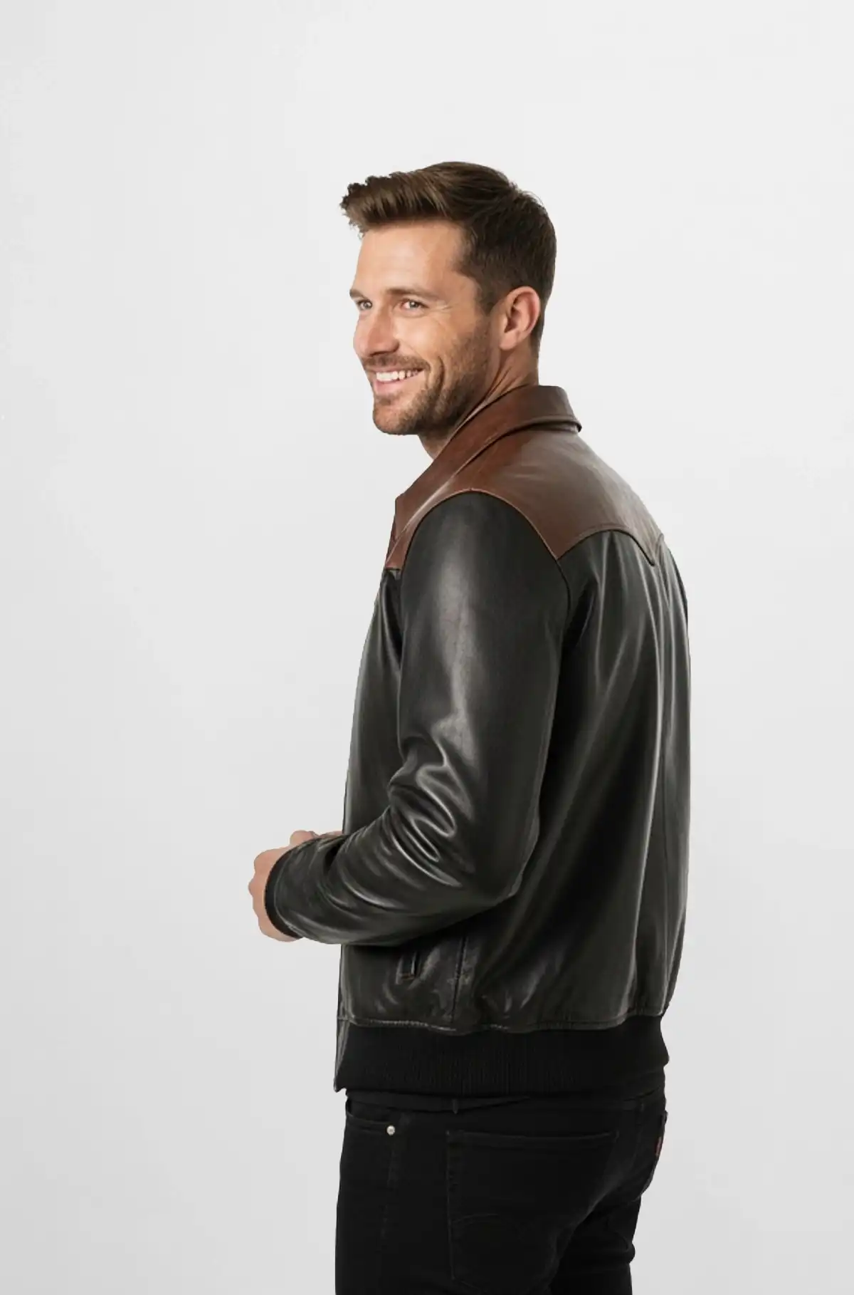 The Maverick Two Tone Black and Brown Leather Bomber The Maverick Two Tone Black and Brown Leather Bomber