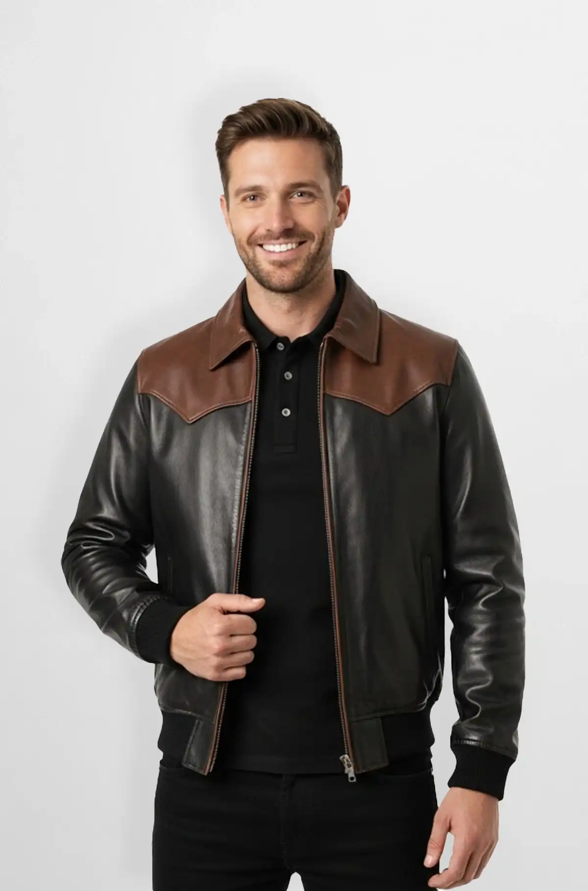 The Maverick Two Tone Black and Brown Leather Bomber The Maverick Two Tone Black and Brown Leather Bomber