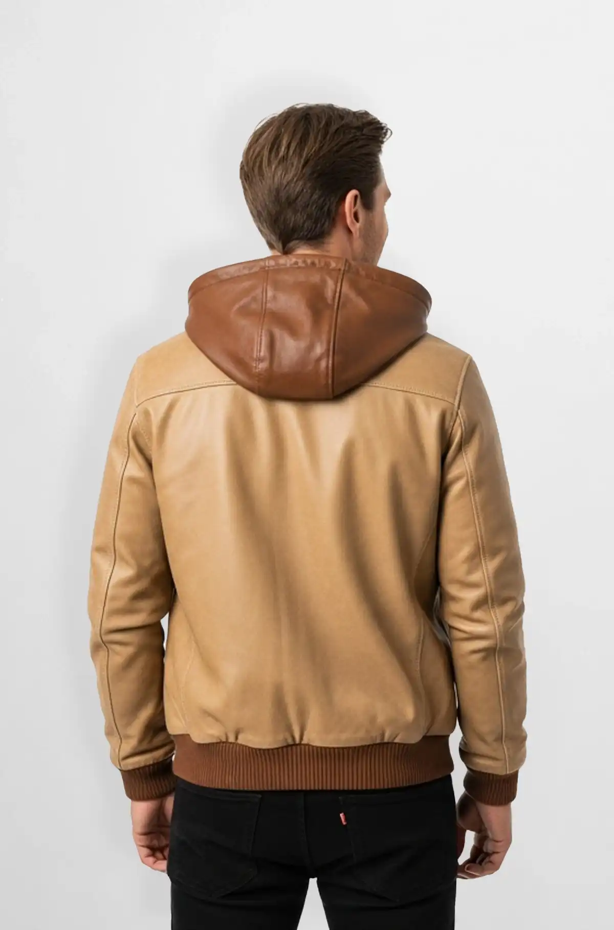 The Nomad Hooded Tan  Bomber Leather Jacket