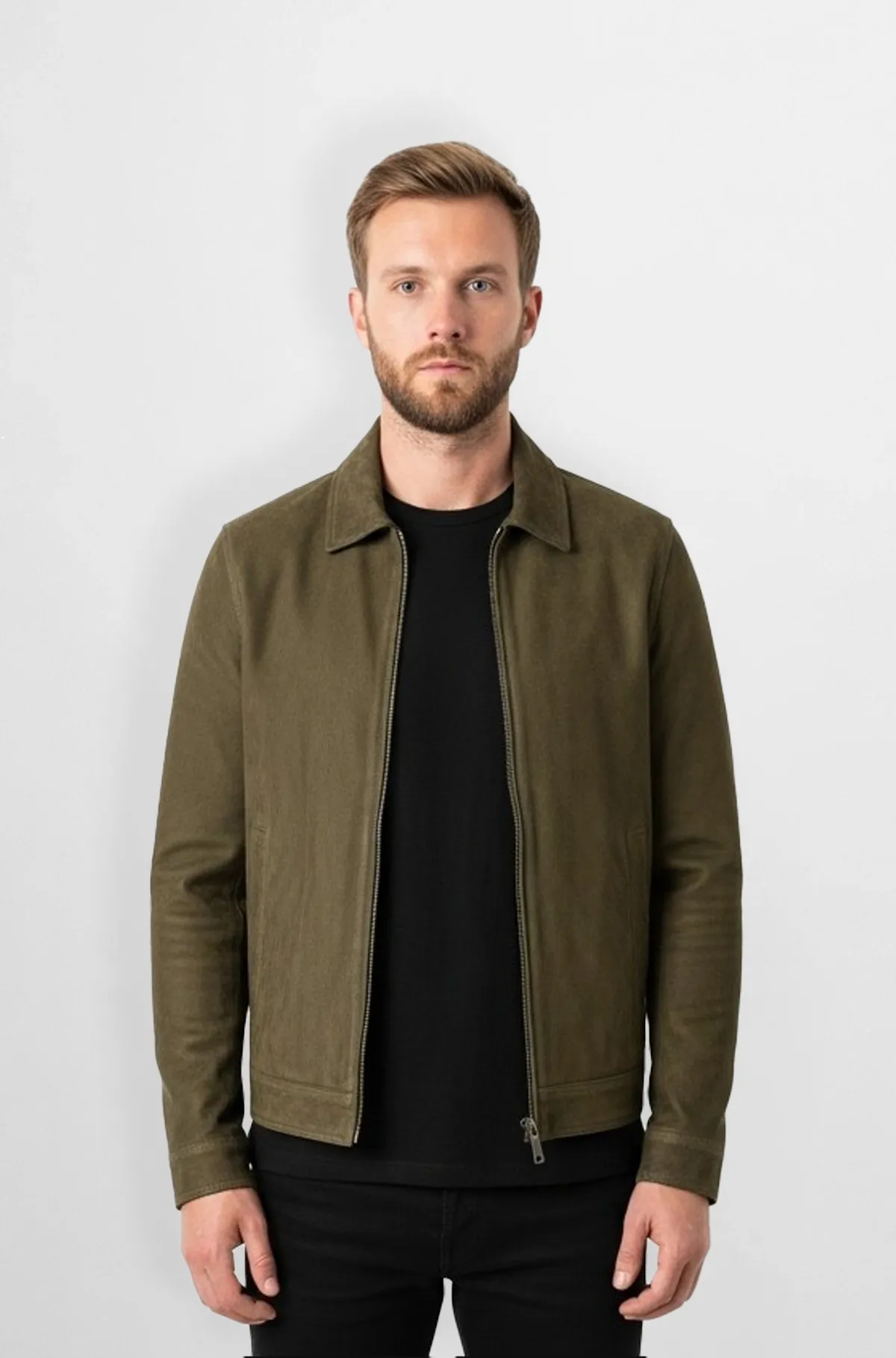 The Olive Suede Zip Up Jacket