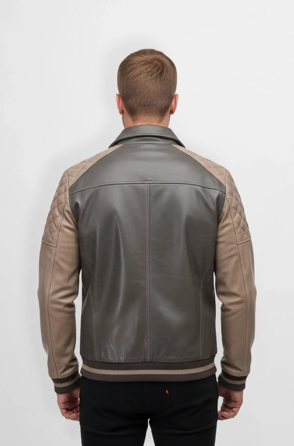 The Stone And Taupe Leather Varsity Jacket