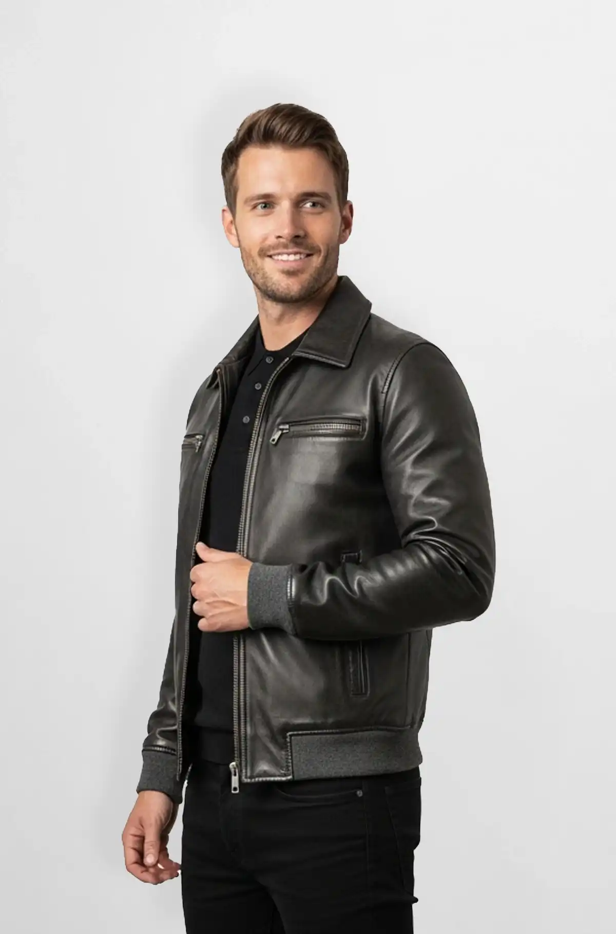 The Urban Raider Jet Black Leather Bomber
