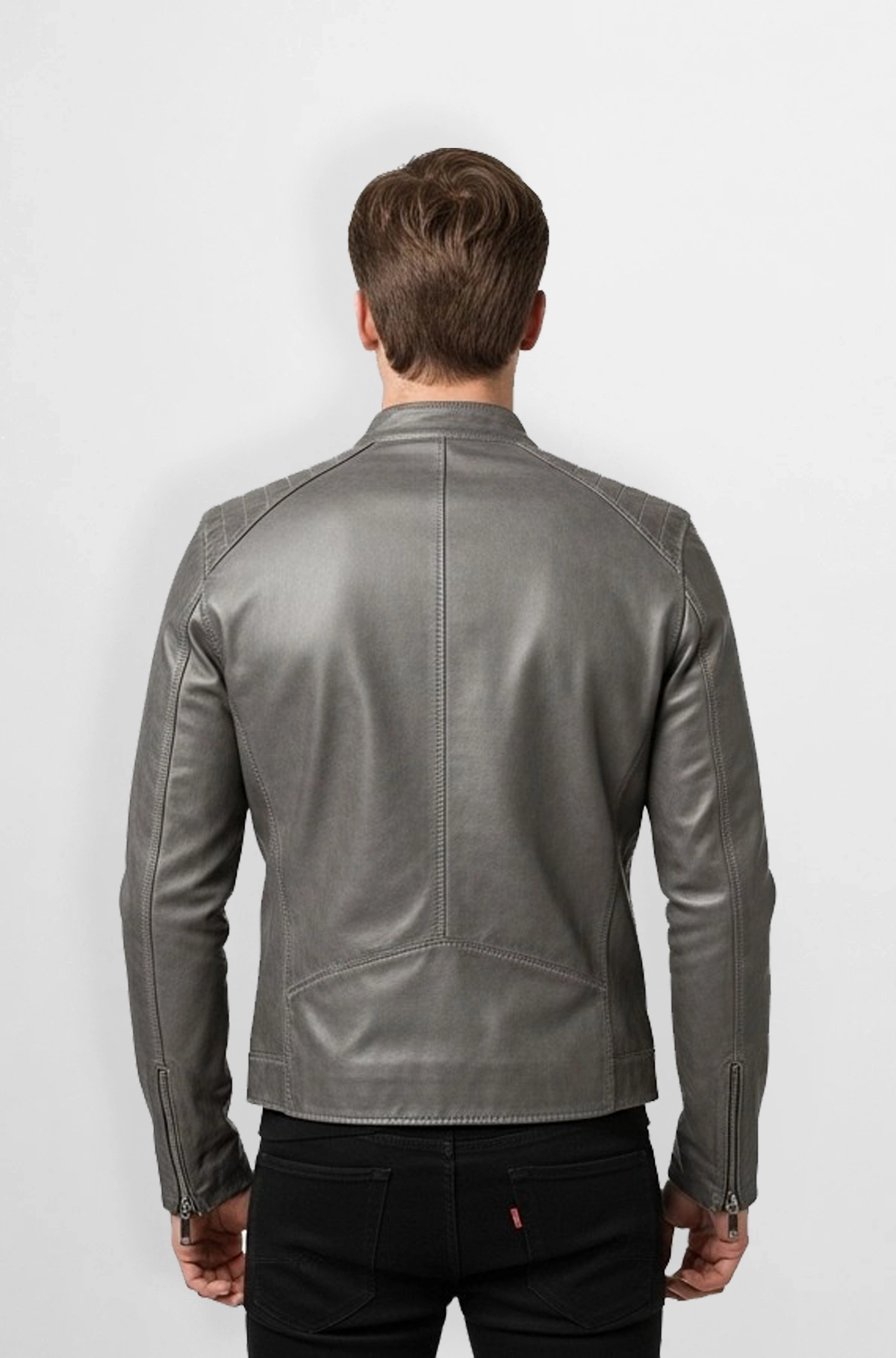 Thunder Grey Leather Bomber Jacket