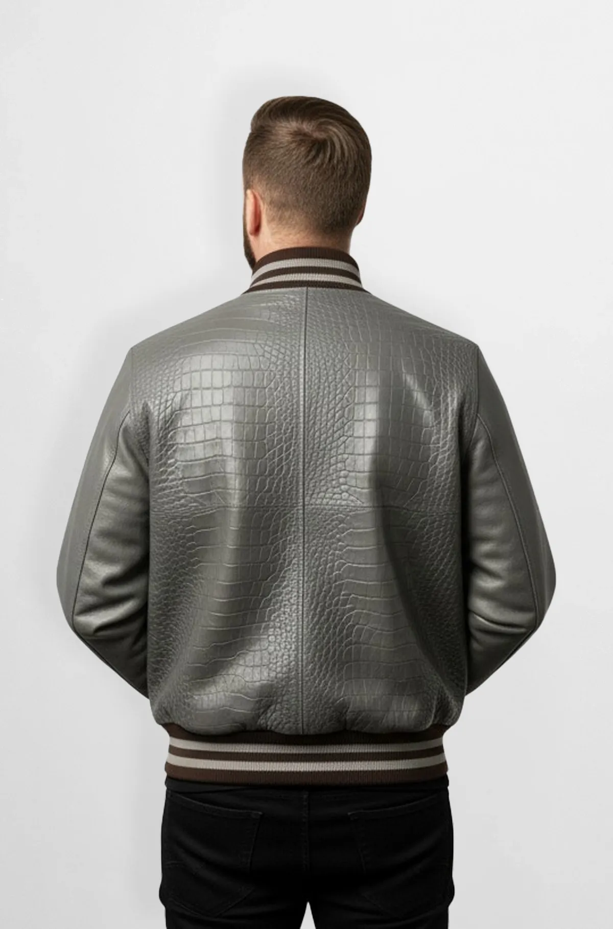 Titan Croc Embossed Leather Bomber Jacket