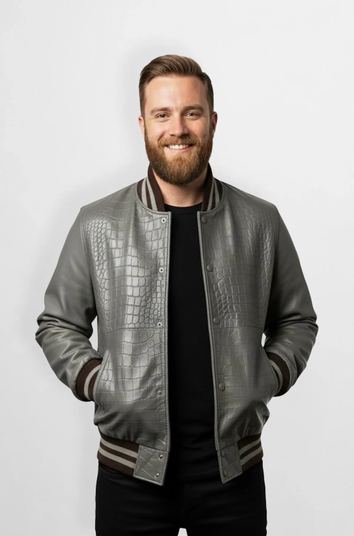 Titan Croc Embossed Leather Bomber Jacket