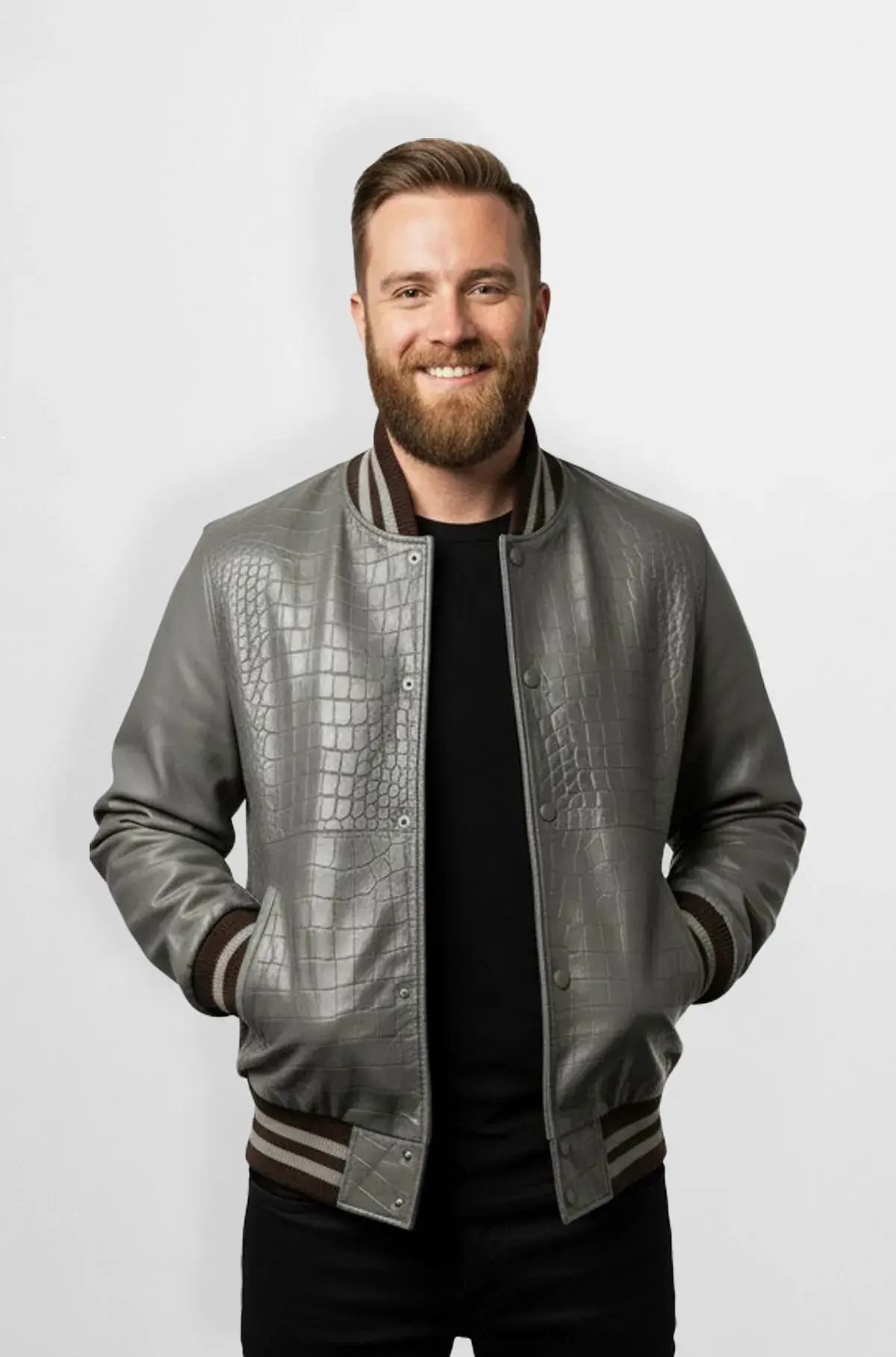 Titan Crocodile Leather Varsity Jacket