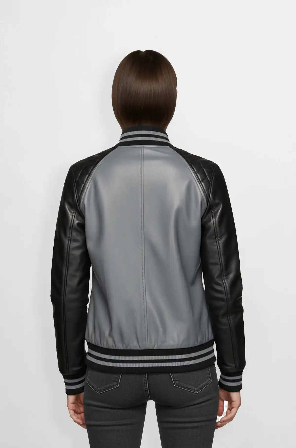 Two-Tone Grey Black Varsity Leather Jacket