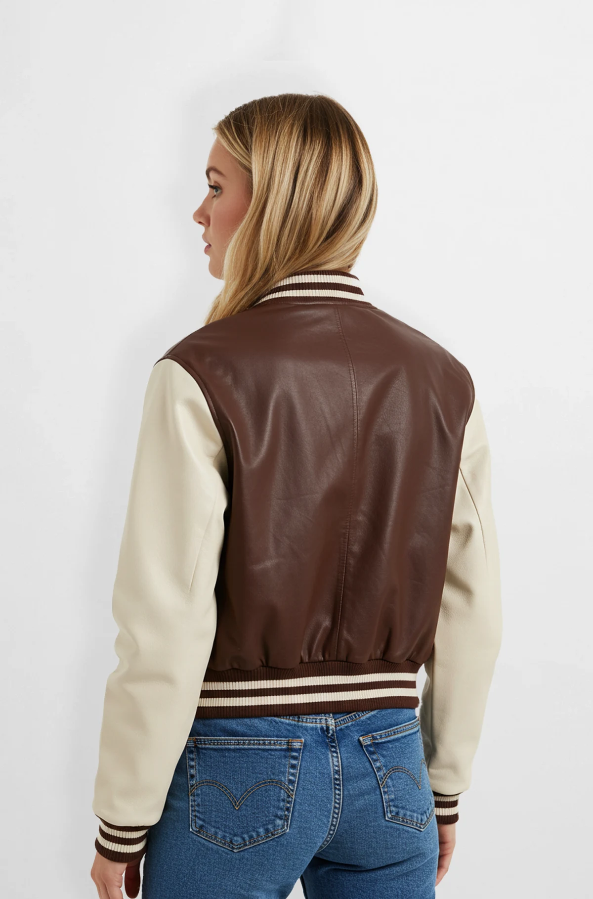 Two Tone Varsity Leather Bomber Jacket
