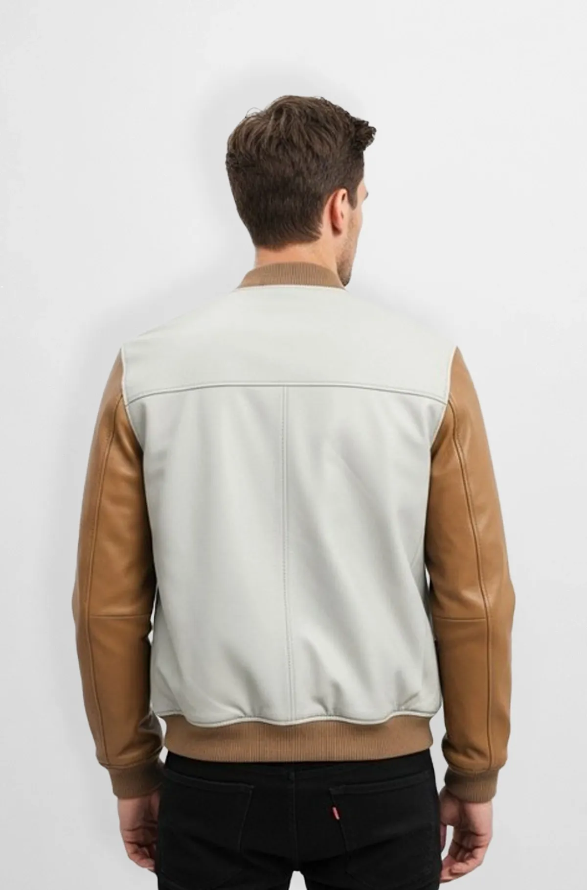 Urban Contrast Panel Leather Bomber Jacket