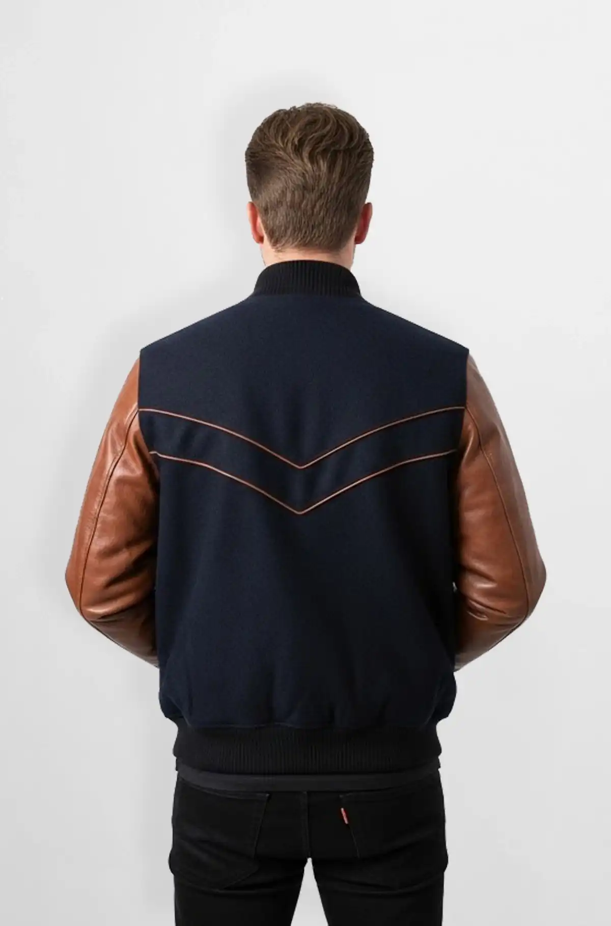 Urban Navy Blue Chevron Varsity Jacket
