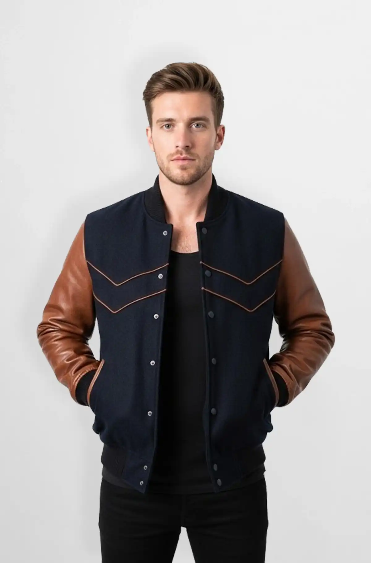 Urban Navy Blue Chevron Varsity Jacket
